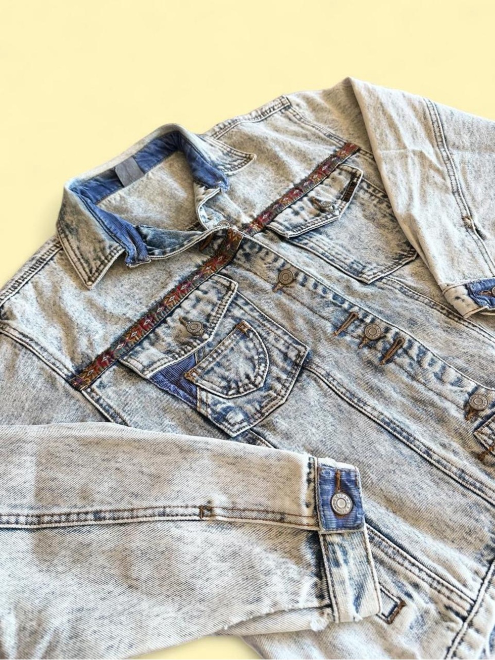 Vintage 80s Gitano Express Acid Wash Aztec Denim Jacket Women’s Size M